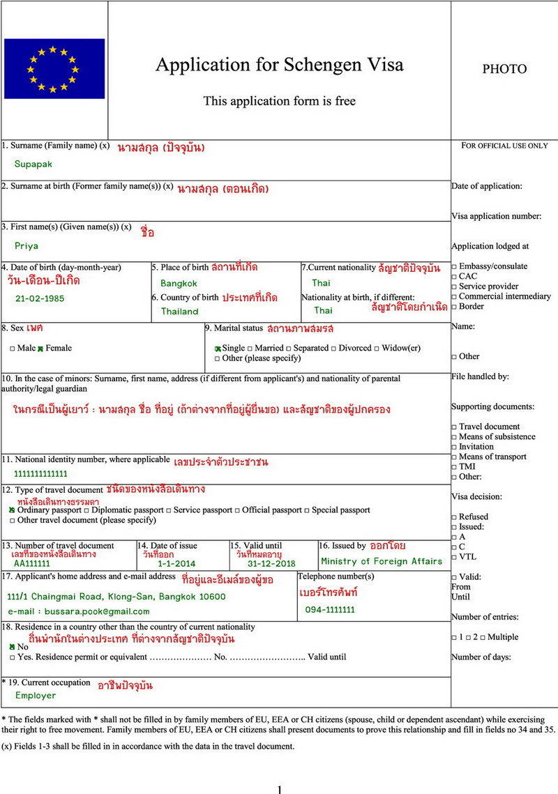 Application for schengen visa образец заполнения